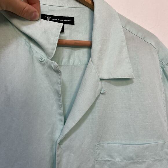 INC International Concepts Mens Linen‎ Blend Button Down Shirt XL Blue Coastal - Picture 7 of 7